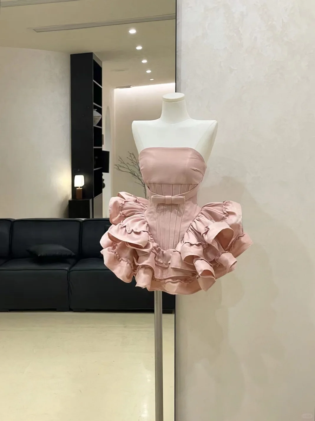 Classy Strapless Satin Ruffles Pleated Short Party Dress Pink Homecoming Dress - FashionDia