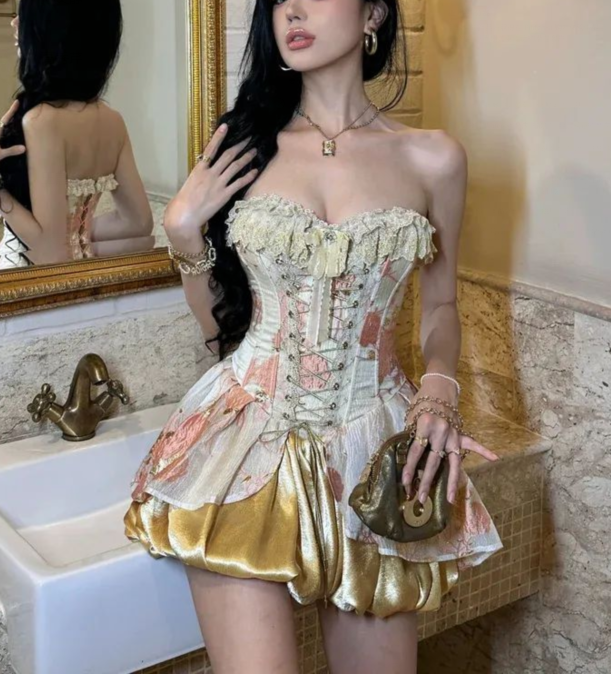 Unique Sweetheart Neck Satin Print Floral A-Line Homecoming Dress Short Party Dress