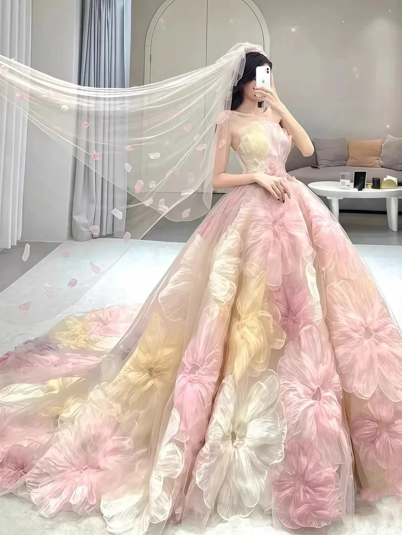Dream Princess Floral Ball Gown, Strapless A-line Evening Prom Dress,Wedding Dress (ZD13743) - View 4 | VelvetHem
