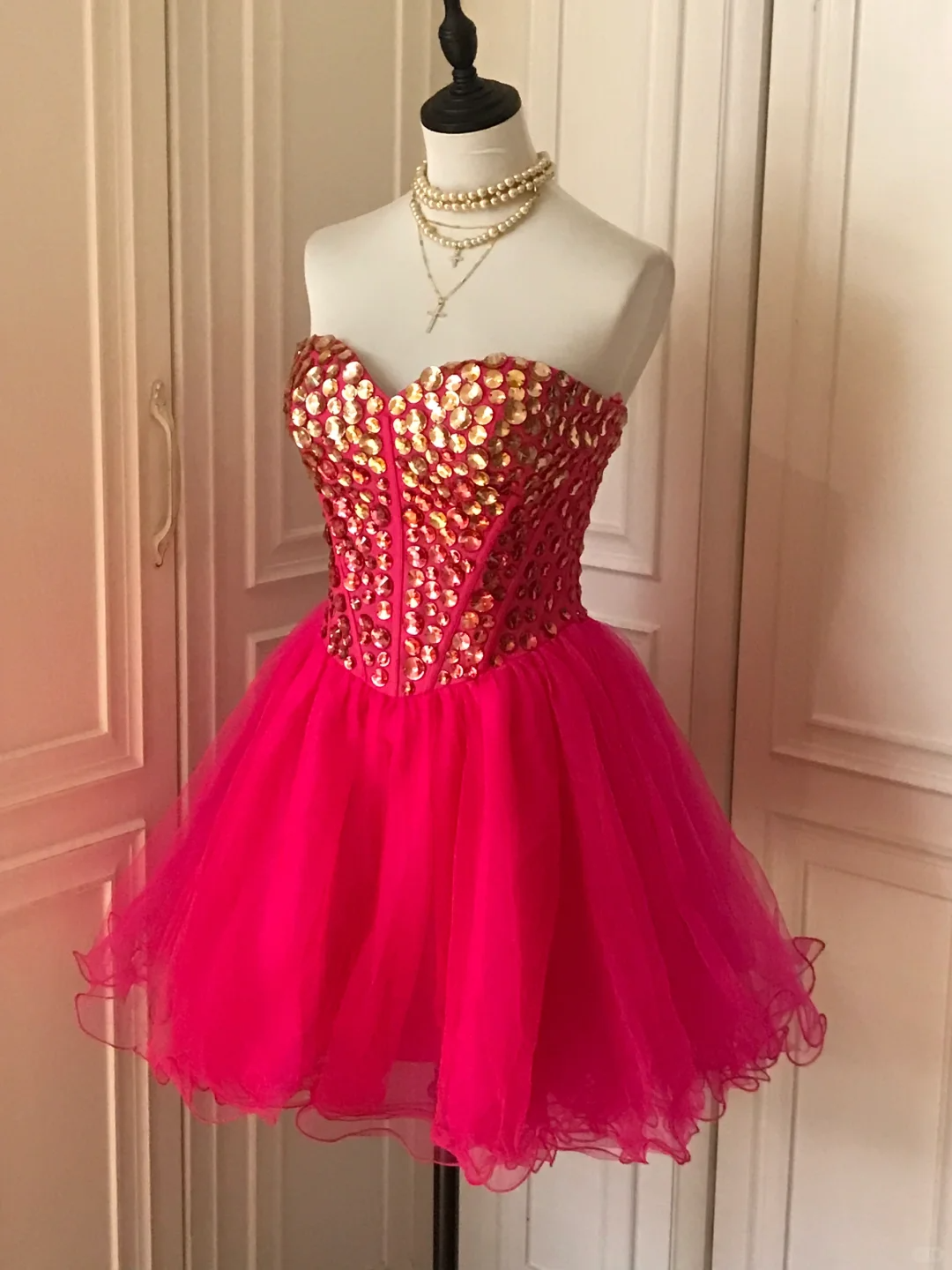 Gorgeous Strapless Red Chiffon Beaded A Line Birthday Outfits Homecoming Dress