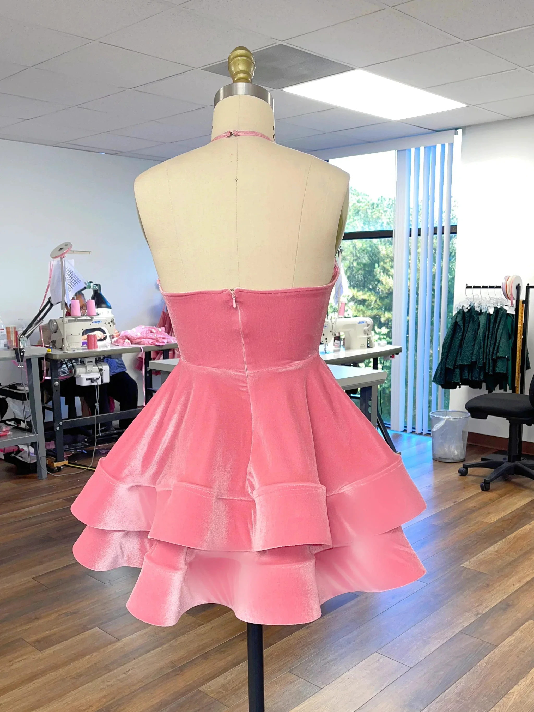 Cute A-line Pink Homecoming Dress Halter Neckline Pink Party Dress (ZD12786)