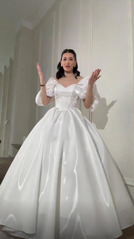 Elegant Off The Shoulder White Tulle Satin Long Party Dress Birthday Evening Dress D4753