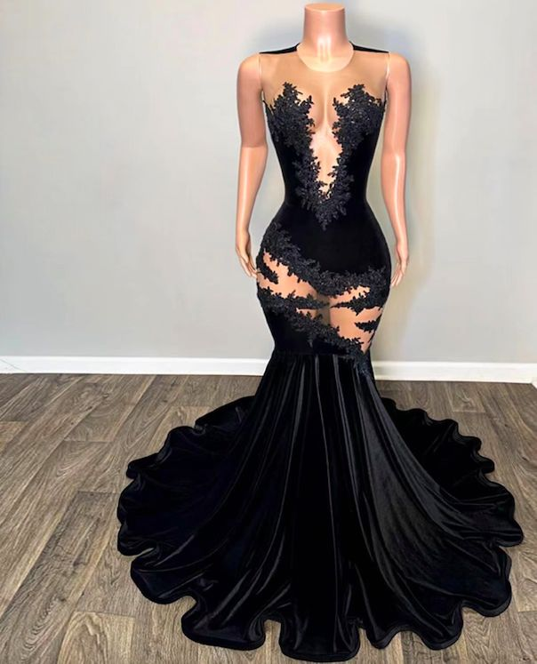 Sexy Lace Applique Prom Dress Black Mermaid Evening Dress Y6497 - View 2 | VelvetHem