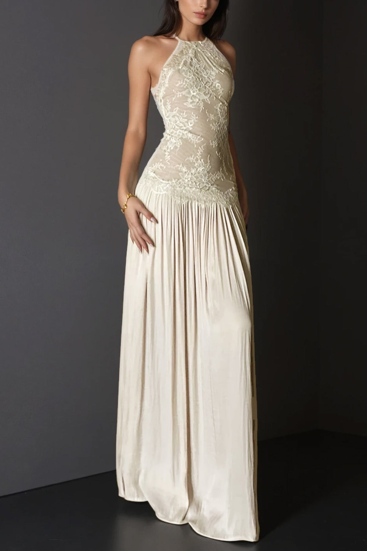 Cadwalader Lace Floral Ruch Maxi Dress