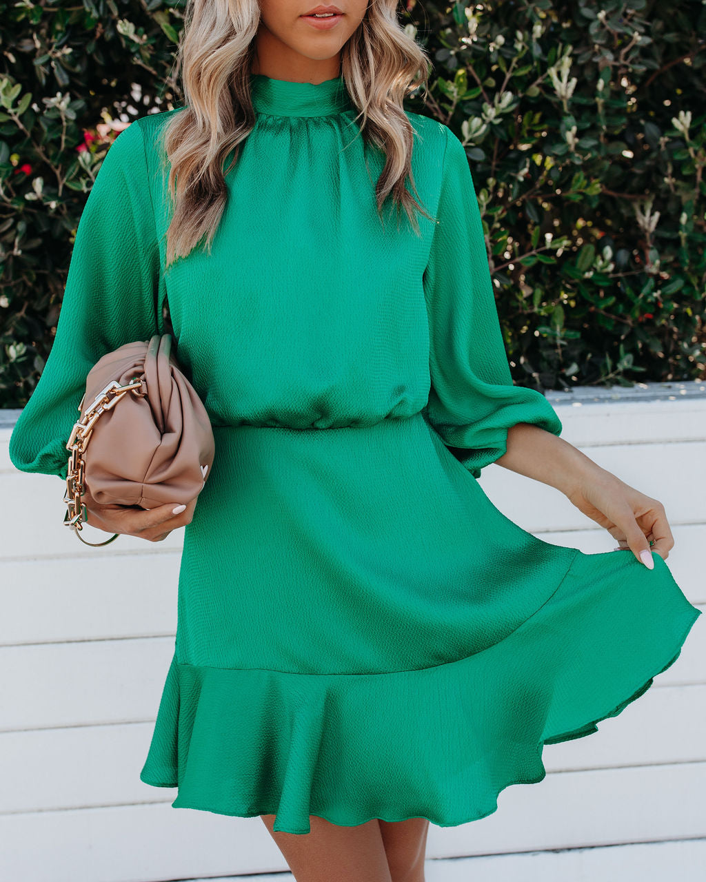 Call Me Angel Textured Satin Dress Green