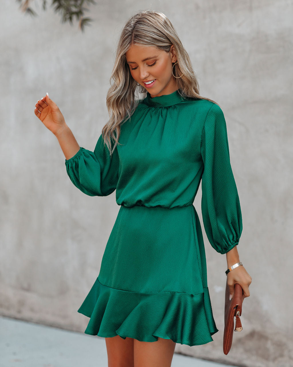 Call Me Angel Textured Satin Dress Hunter Green FINAL