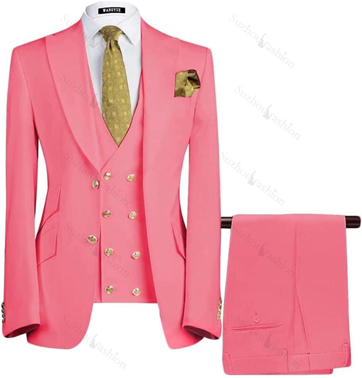 Candy Pink Three Piece Peaked Lapel Prom Suit