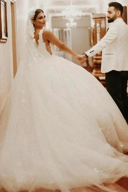 Cap sleeves Ivory Ball Gown Floor length Wedding Dress (ZD15703)
