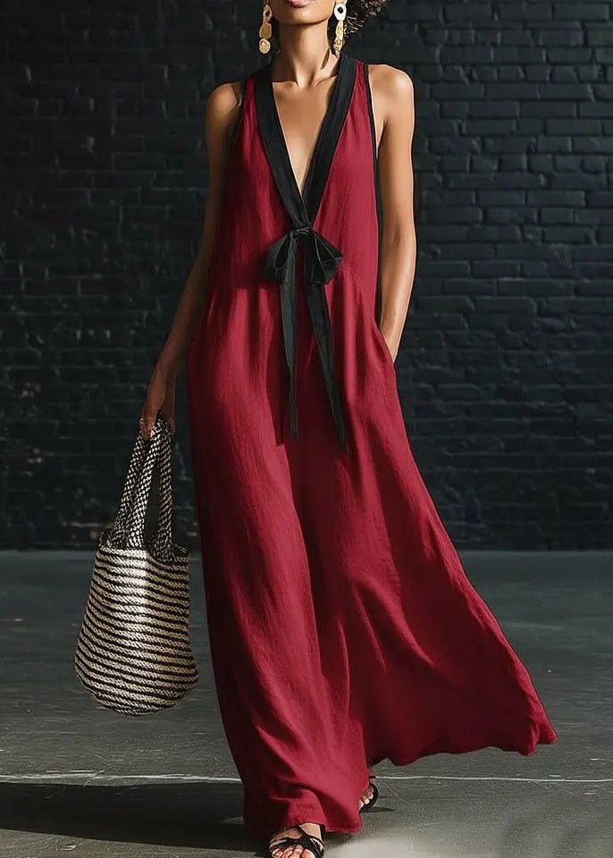 Casual Loose White V Neck Patchwork Cotton Dresses Sleeveless