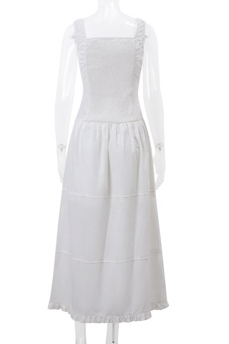 Casual Ruched Square Neck Long Dresses - Fashionpara