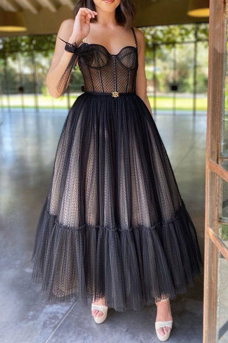 Celebrity Inspired Black A-Line Prom Dress - Fashionpara