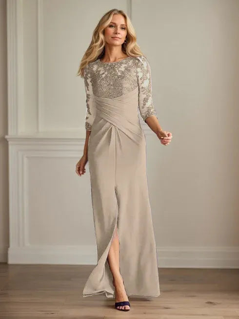 Plum Sheath Lace Stretch Crepe Mother of the Bride Dress