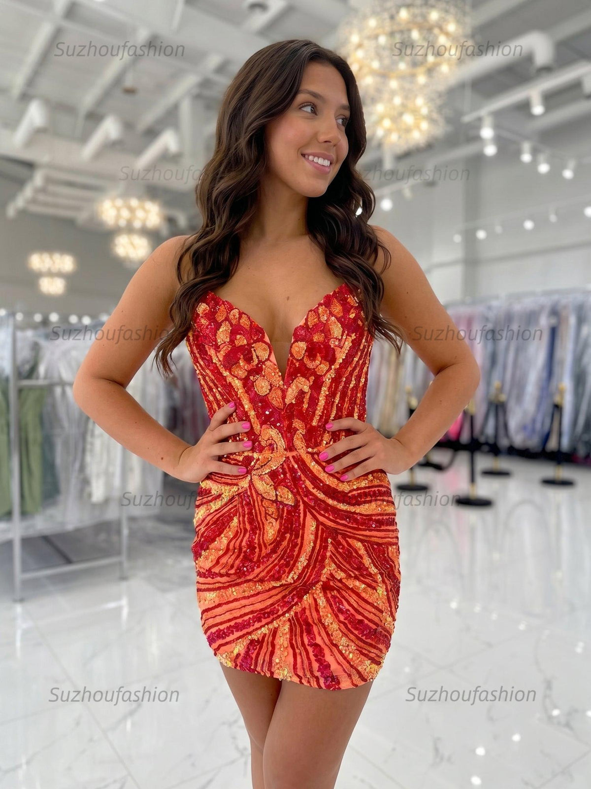 Suzhoufashion Champagne Gold Art Deco Sequin Short Homecoming Dresses