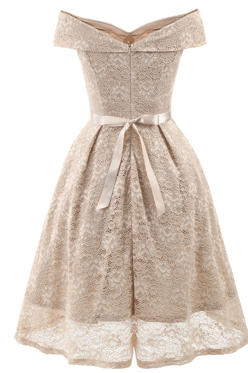 Green Lace Off-the-shoulder Princess Prom Dress - Fashionpara