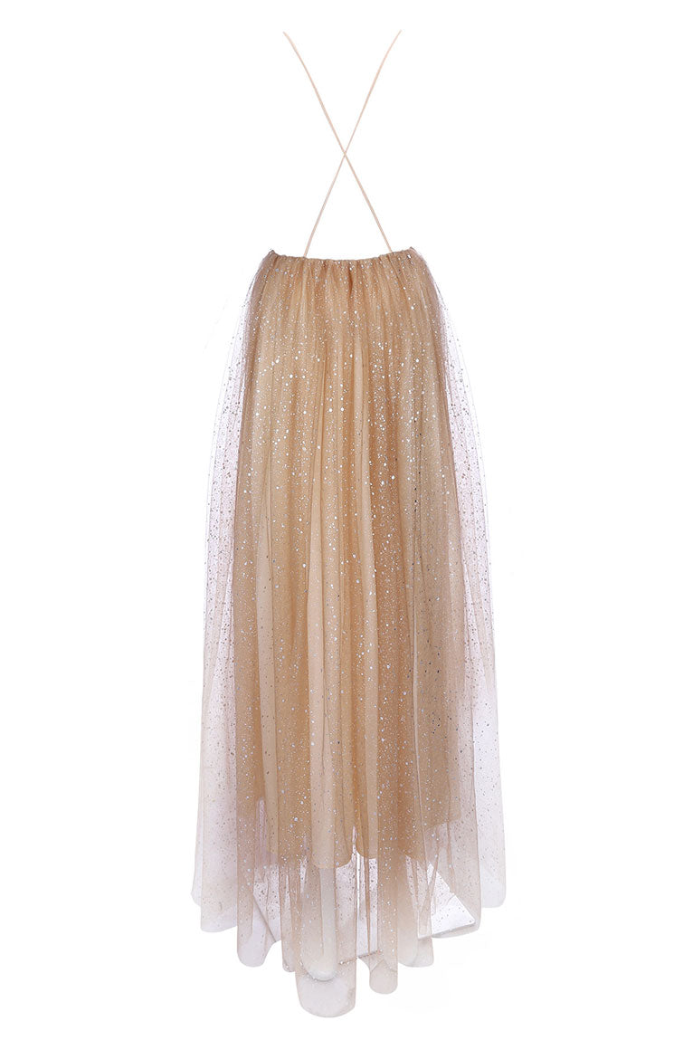 Champagne Sparkly Plunging Deep V-neck Prom Dress - Fashionpara