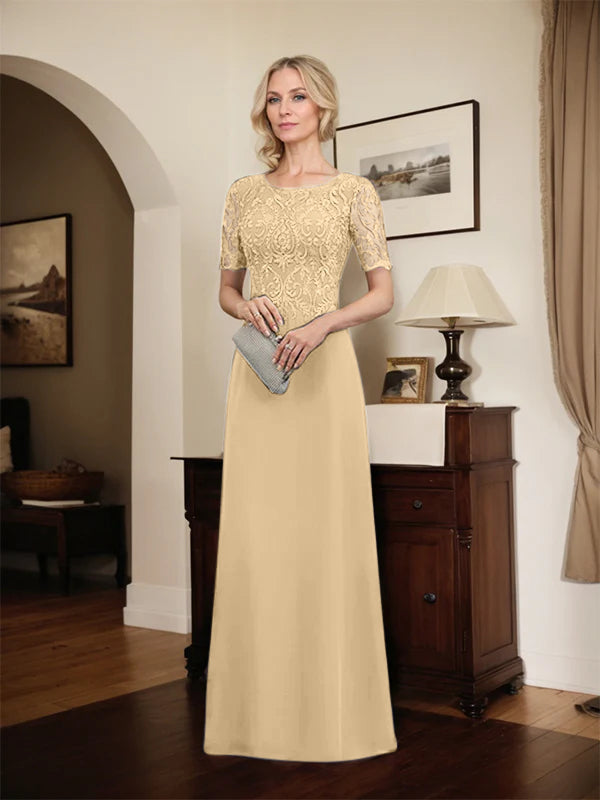 A-line Scoop Floor-Length Lace Chiffon Mother of the Bride Dress With Sequins - View 15 | FashionDia