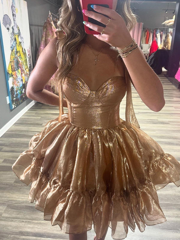 A-line Straps Sweetheart Short Homecoming Dress with Bow