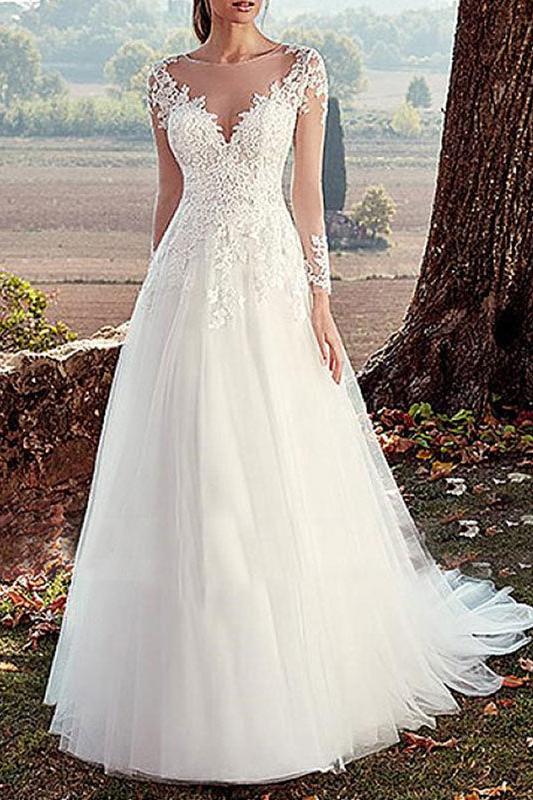 Charming Jewel Tulle Long Sleeves Lace Mermaid Wedding Dresses Long