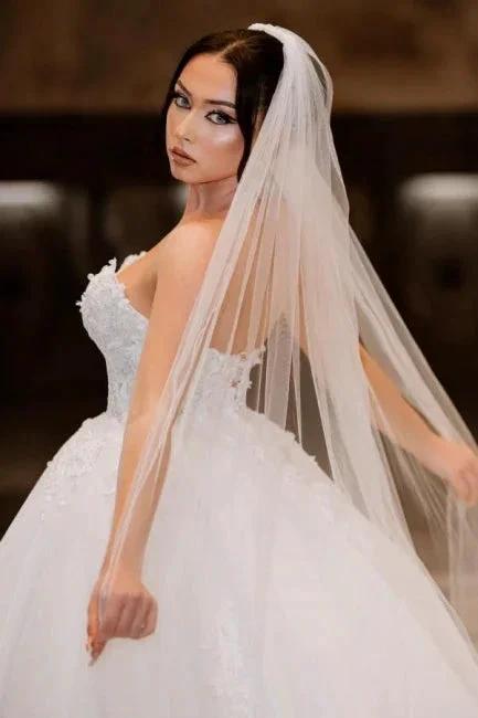 Charming Lace Floor-Length Sleeveless Sweetheart Ball Gown Wedding Dresses with Appliques (ZD15737)