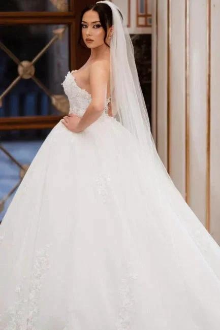 Charming Lace Floor-Length Sleeveless Sweetheart Ball Gown Wedding Dresses with Appliques (ZD15737)