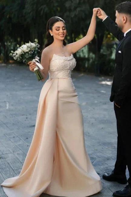 Charming Long Mermaid Strapless Sequined Wedding Dress With Pearls (ZD15611)