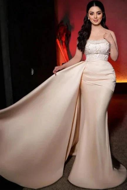 Charming Long Mermaid Strapless Sequined Wedding Dress With Pearls (ZD15611)