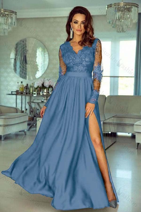Charming Long Sleeves V Neck Lace Ruffles Prom Dresses