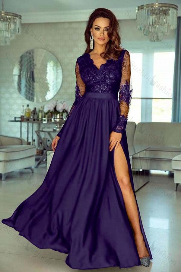 Charming Long Sleeves V Neck Lace Ruffles Prom Dresses