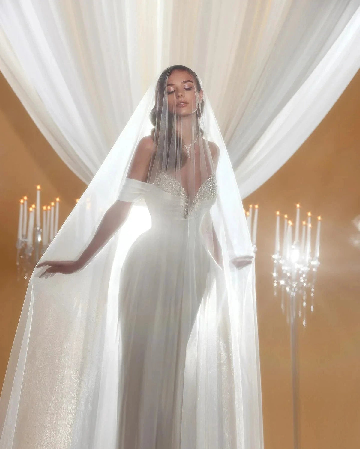Charming Mermaid Off-the-shoulder Sleeveless Ruffles Satin Wedding Dresses (ZD15593)