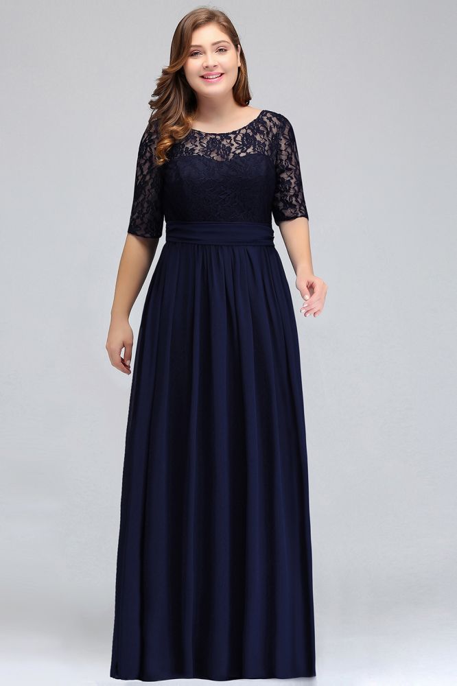 Charming Plus Size Floral Lace Elegant Evening Maxi Dress Half Sleeves Party Dress