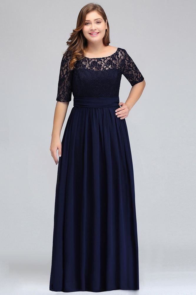Charming Plus Size Floral Lace Elegant Evening Maxi Dress Half Sleeves Party Dress