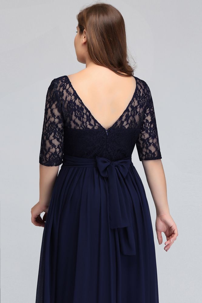 Charming Plus Size Floral Lace Elegant Evening Maxi Dress Half Sleeves Party Dress