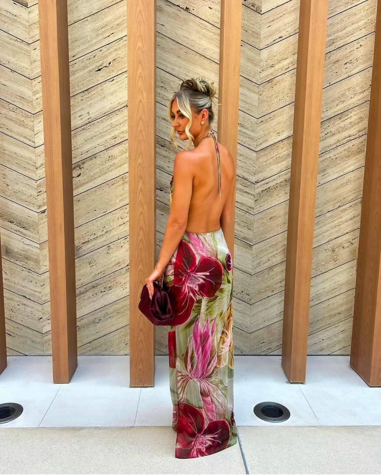 Charming Sheath Halter Neck Floral Printed Long Party Dress
