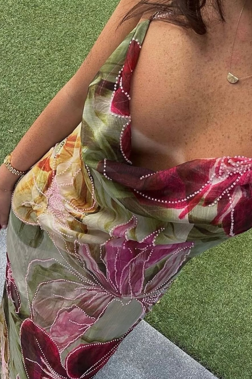 Charming Sheath Halter Neck Floral Printed Long Party Dress