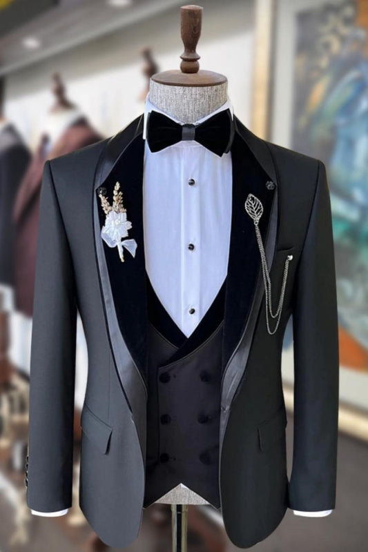 Chic Dark Gray Shawl Lapel 3 Piece Wedding Suit