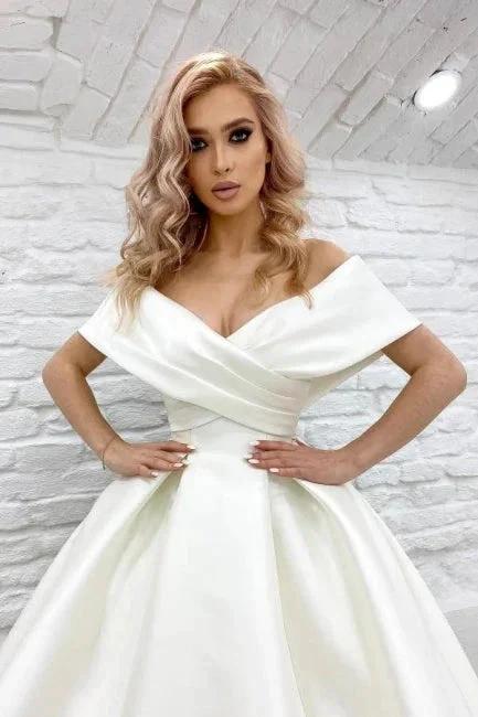 Chic Long A-line Off-the-shoulder Ivory Simple Sleeveless Wedding Dress (ZD15577)