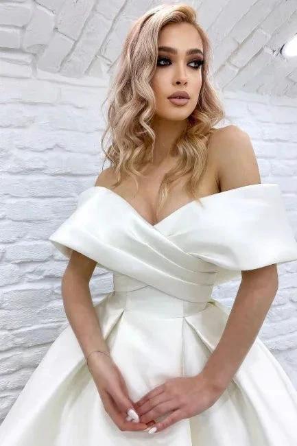 Chic Long A-line Off-the-shoulder Ivory Simple Sleeveless Wedding Dress (ZD15577)