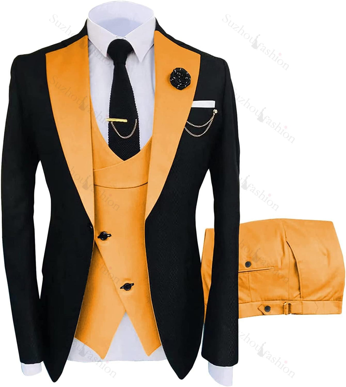 Chic Orange Shawl Lapel 3 Piece Prom Suit