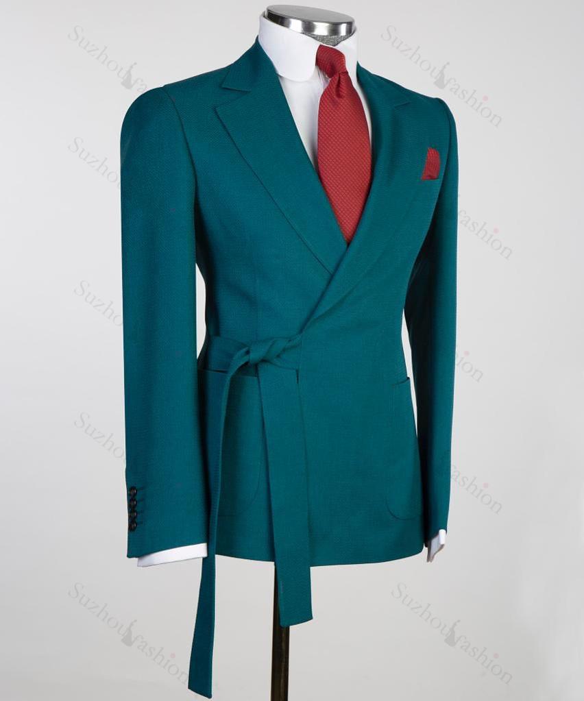 Chic Teal Blue Notched Lapel 2 Piece Prom Suit