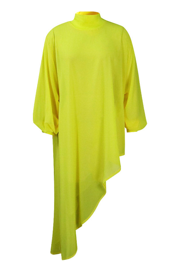 Chic Asymmetrical Yellow Long Sleeve Dress - Fashionpara