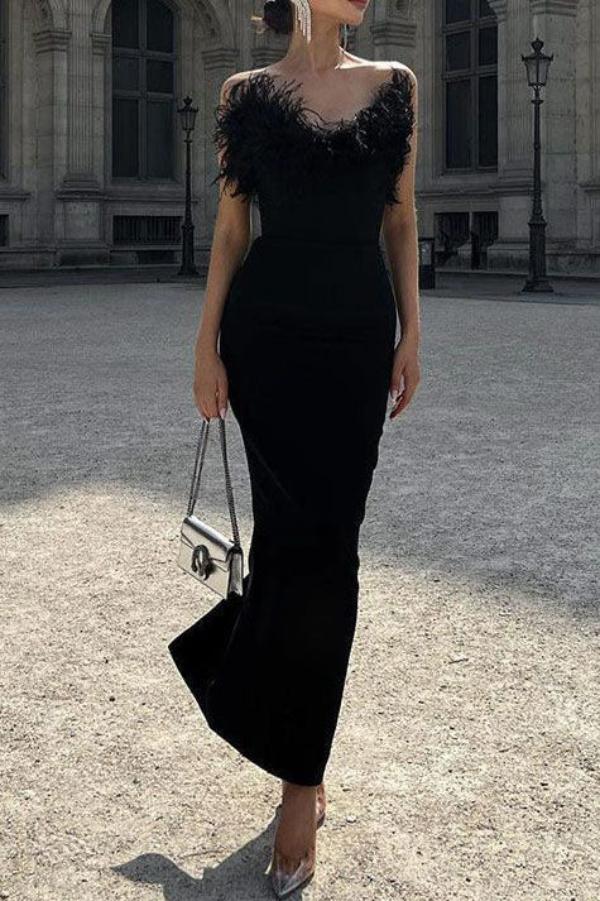 Chic Black Strapless Prom Gown Evening Dress - Fashionpara