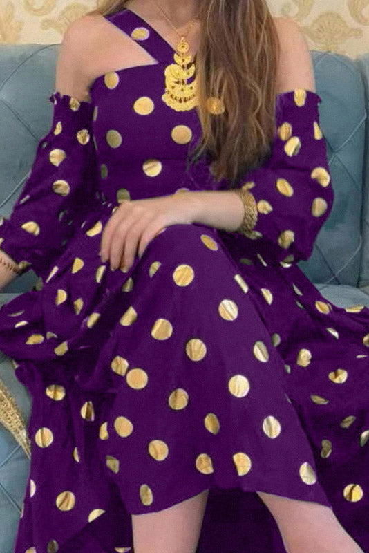 Chic Halter Dot Long Sleeve Party Dress - Fashionpara