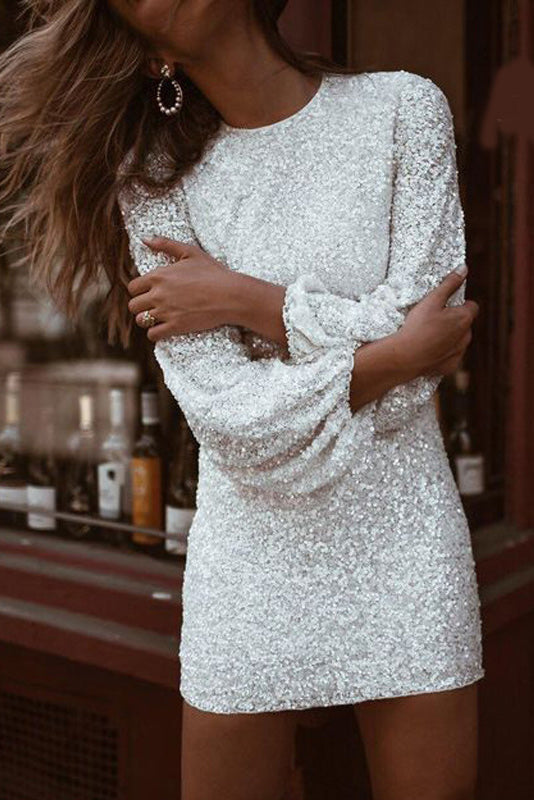 Chic Long Sleeve Sequin Mini Party Dress - Fashionpara