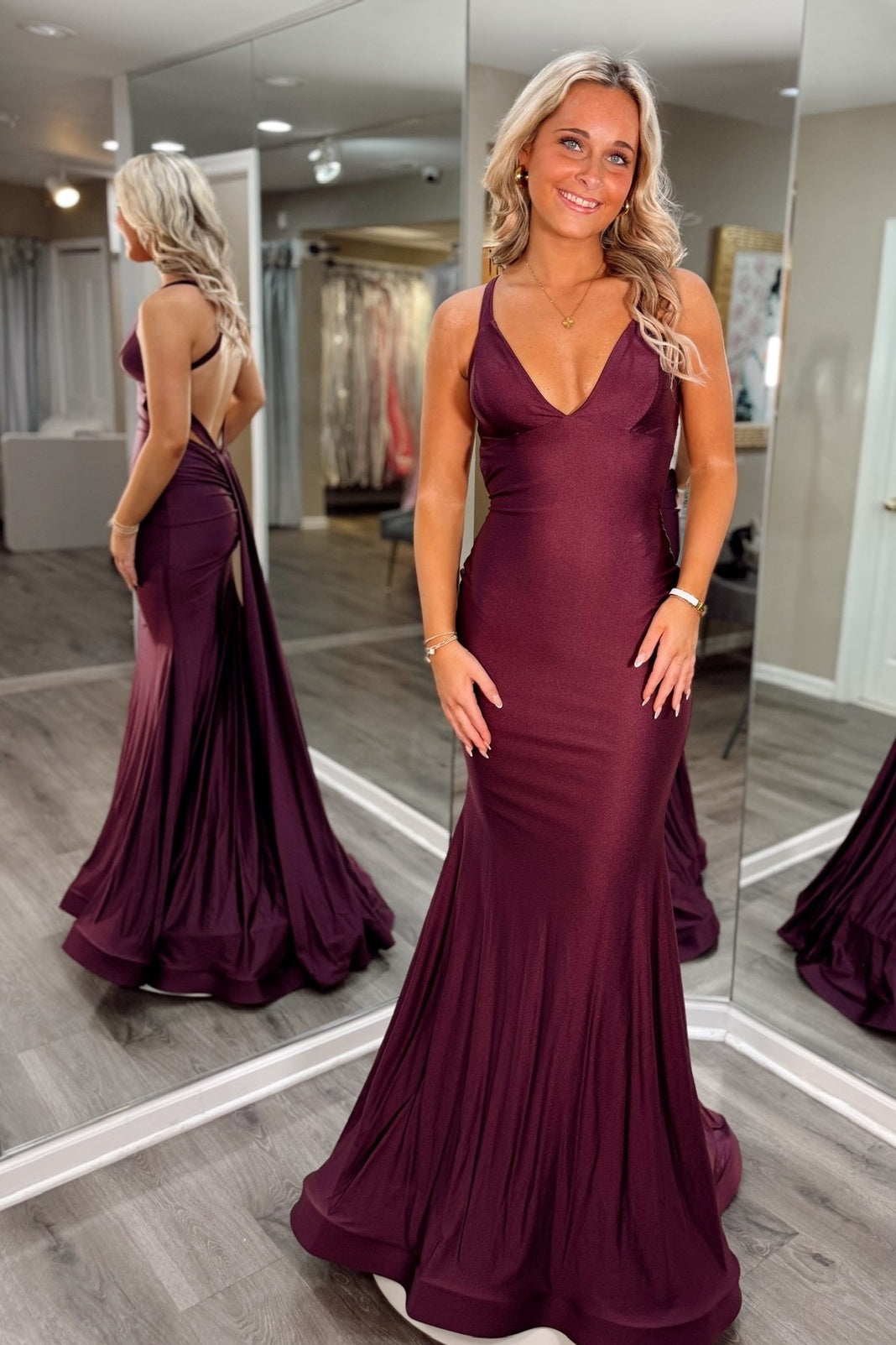 Chic Mermaid Halter Neck Brown Long Prom Dress with Train