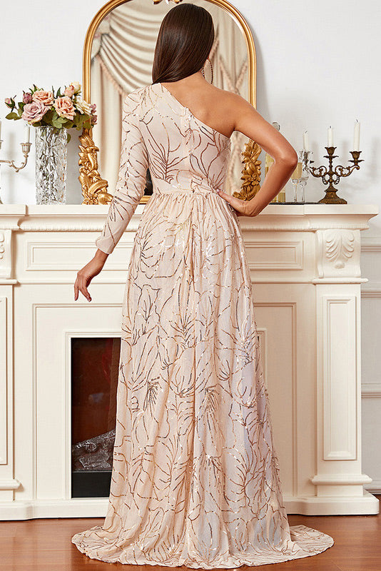 Chic One Sleeve High Slit Prom Gown Evening Dress - Fashionpara