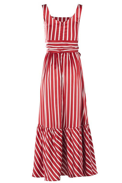 Chic Red Stripe Sleeveless Maxi Dress - Fashionpara