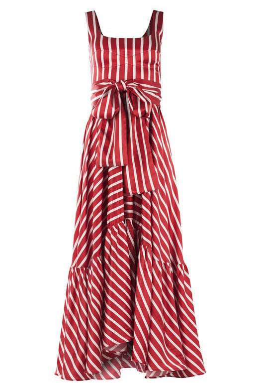 Chic Red Stripe Sleeveless Maxi Dress - Fashionpara