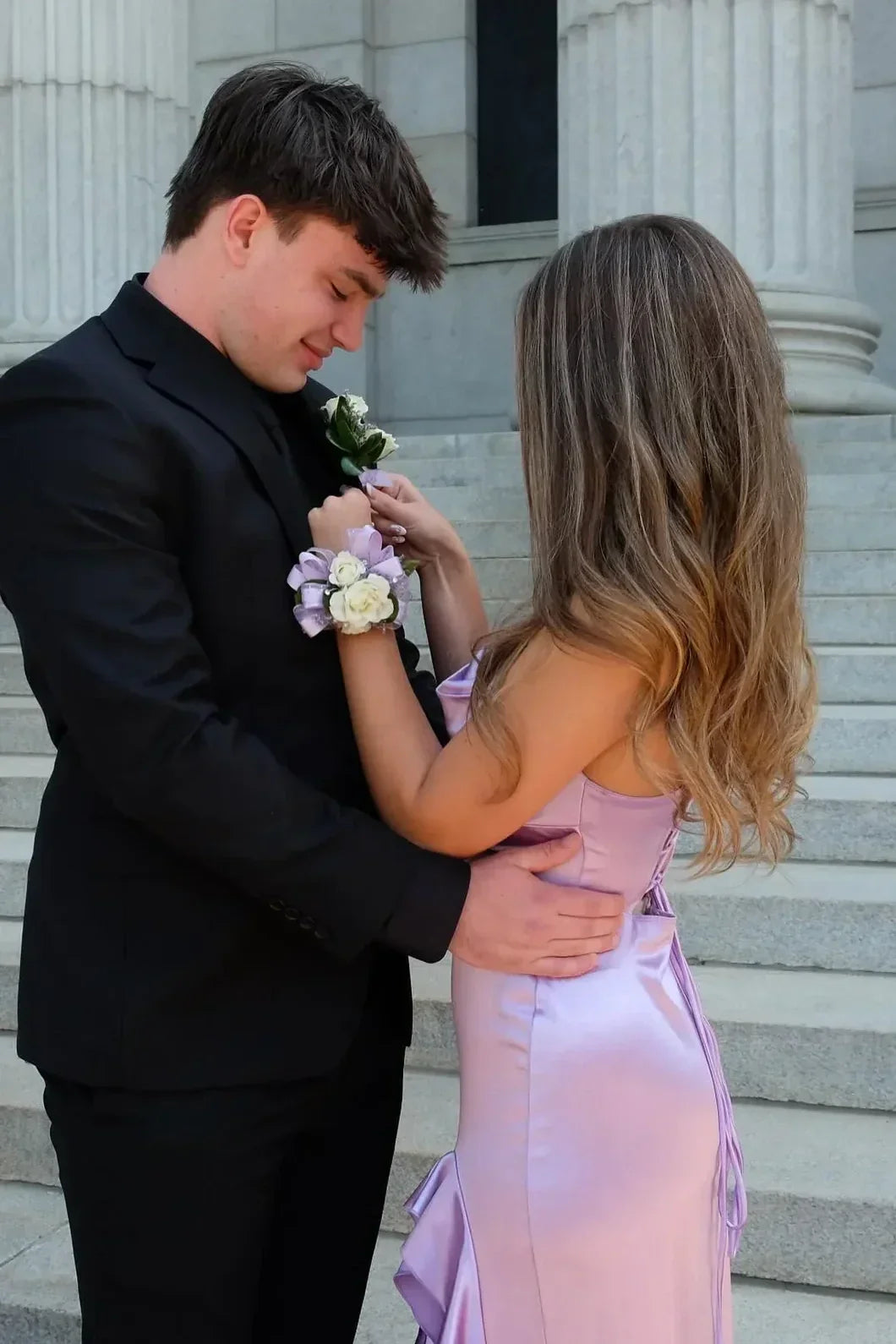 Chic Sheath Spaghetti Straps Purple Long Prom Dress with Ruffles