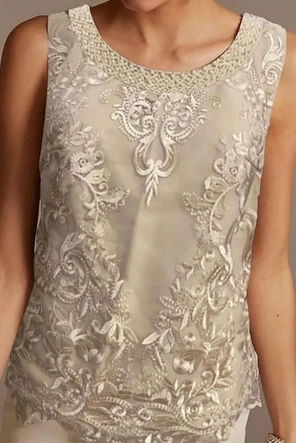 Chiffon Mother of the Bride Pantsuit 3/4 Sleeve Wedding Guest Pantsuit with Appliques