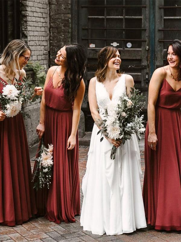 Chiffon Long Bridesmaid Dresses A-line Spaghetti Straps Gowns (ZD13265)